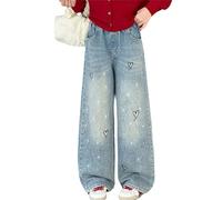 Pantalones De NiñAs-Pantalones Vaqueros con Diamantes De ImitacióN para NiñAs, De Pierna Recta, Holgados, De Pierna Ancha, para NiñOs PequeñOs Y Grandes, Llegadas De OtoñO.