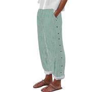 Pantalones de ocio ligeros para mujer, pantalones deportivos sueltos de verano para mujer, pantalones largos de pierna recta, pantalones de lino de fácil cuidado, pantalones de correr con botón