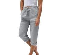 Pantalones de ocio para mujer de tallas grandes 3/4, pantalones capri para mujer, de verano, de lino, pantalones deportivos hasta la rodilla, pantalones cortos sueltos, muselina, pantalones cortos con