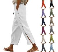 Pantalones de ocio para mujer, largos, tallas grandes, pantalones de verano, ligeros, elásticos 7/8, con ranura, pantalones largos, holgados, pantalones de playa con bolsillos, pantalones pirata de