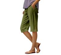 Pantalones de ocio para mujer, tallas grandes 3/4, pantalones capri para mujer, de verano, de lino, elásticos, de cintura alta, pantalones de playa, pantalones deportivos holgados, ligeros, cómodos