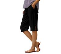 Pantalones de ocio para mujer, tallas grandes 3/4, pantalones capri para mujer, de verano, de lino, elásticos, de cintura alta, pantalones de playa, pantalones deportivos holgados, ligeros, cómodos