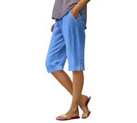 Pantalones de ocio para mujer, tallas grandes 3/4, pantalones capri para mujer, de verano, de lino, elásticos, de cintura alta, pantalones de playa, pantalones deportivos holgados, ligeros, cómodos