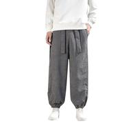 Pantalones de Pana Casuales de Hombre de Primavera y Otoño Estilo Hong Kong Jogger Deportivos de Pierna Ancha con Cordón Tipo Linterna Pantalones Samurái de Kimono Japonés