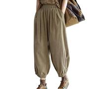 Pantalones De Pana De Algodón Para Mujer, Color Caqui, Pantalones Hippie Elásticos De Cintura Alta, Bombachos De Cordón Vintage, Pantalones Recortados De Pierna Ancha, Pantalones Palazzo Holgados