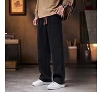 Pantalones de pana para hombre con cintura elástica y forro polar, pantalones térmicos de pana cálidos de invierno, ajuste holgado, pantalones casuales de pierna recta para hombre (2XL, negro)