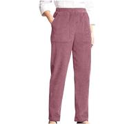Pantalones de pana para mujer con pierna recta, cintura elástica, pantalones de trabajo de ajuste suelto, color sólido, pantalones casuales con bolsillos, pantalones cómodos de estilo lounge para