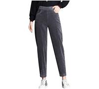 Pantalones de pana para mujer, de cintura alta, forrados, térmicos, de invierno, térmicos, opacos, chinos, para el tiempo libre, para el tiempo libre, pantalones de relax con control de abdomen, gris