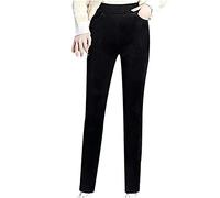 Pantalones de pana para mujer, de cintura alta, forrados, térmicos, de invierno, térmicos, opacos, chinos, para el tiempo libre, para el tiempo libre, pantalones de relax con control de abdomen, Negro