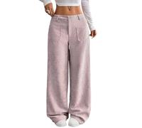 Pantalones de pana para mujer, holgados, con cordón alto, pierna ancha, cintura elástica, cómodos, pantalones de trabajo suaves y acogedores, pantalones de pana de pierna ancha para mujer, rosa, XL