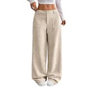 Pantalones de pana para mujer, holgados, con cordón alto, pierna ancha, cintura elástica, cómodos, pantalones de trabajo suaves y acogedores, pantalones de pana de pierna ancha para mujer, beige, XL