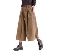Pantalones De Pana Para Mujer Pierna Ancha,Marrón Pantalones Recortados Vintage Con Cintura Elástica Pantalones Culottes Elegantes Pantalones Palazzo Holgados De Invierno Pantalones De Salón Con