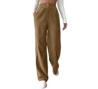 Pantalones de pana para mujer, tallas pequeñas a grandes, sueltos, rectos, suaves, cómodos, de cintura alta, casuales, cálidos, pantalones de trabajo diario con bolsillos, 3#marrón, S