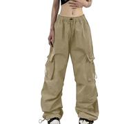Pantalones de paracaídas cargo para mujer, corte holgado, bolsillo estilo callejero, caqui, XXL