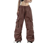 Pantalones de paracaídas cargo para mujer, corte holgado, bolsillo estilo callejero, marrón, XXL