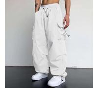 Pantalones de paracaídas cargo vintage Y2K para hombre, pantalones deportivos casuales de pierna ancha para estilo urbano (L, blanco)