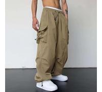 Pantalones de paracaídas de pierna ancha para hombre, estilo cargo, moda vintage Y2K Hip Hop (L Khaki)