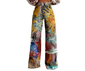 Pantalones de percusión para mujer, diseño de flores, pantalones cargo de cintura alta, holgados, pantalones de verano, pierna recta, vintage, pantalones casuales, estilo retro, Y2K, adolescentes