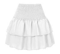 Pantalones de peto de tela para mujer, falda estampada, falda de encaje plisada con parte superior de dos piezas, Blanco, XS