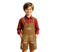 Pantalones de peto para niños y niñas, pantalones cortos para Oktoberfest con tirantes con bordados, aspecto antiguo, estampado de festival de cerveza, color marrón, alegre, ligero, bonito, festivo