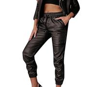 Pantalones de piel para mujer, cintura alta, push up, pantalones de ocio con cordón y parte inferior RCA, elásticos, de piel sintética, leggings de deporte, leggings de invierno, para otoño e invierno