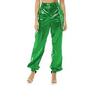 Pantalones de piel sintética de PVC, cintura alta, elásticos, sueltos, con boca, pantalones casuales de piel urbana, verde, 7XL