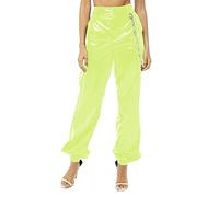 Pantalones de piel sintética de PVC, cintura alta, elásticos, sueltos, para la boca, pantalones casuales de piel urbana, verde fluorescente, 6XL