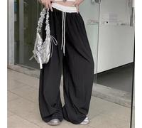 Pantalones de pierna ancha a rayas vintage Y2k Harajuku Oversize Hop Street Cupro Fiber Pantalones casuales para primavera, verano, otoño, negro (L negro)