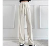 Pantalones de pierna ancha de cintura alta para mujer | Pantalones rectos plisados con cordón | Para ajuste delgado, pantalones casuales de longitud completa para verano y cuatro estaciones (talla