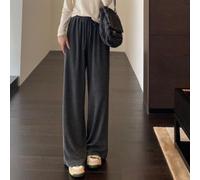 Pantalones de pierna ancha de forro polar para mujer, cintura alta, longitud al suelo, sueltos, casuales, color sólido, para todas las estaciones, para el hogar diario (talla media, gris oscuro)