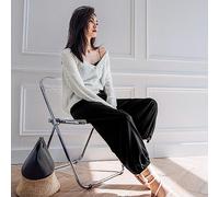 Pantalones De Pierna Ancha De Satén Para Damas - Bombachos Finos De Verano Para Damas Moda Negro Retro Cintura Alta Pantalones Sueltos Y Sedosos Pantalones De Seda Simulados Para Damas Elegantes