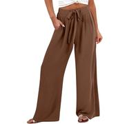 Pantalones de pierna ancha para mujer, de verano, de cintura alta, con cordón, pantalones de lino, color sólido, pantalones de trabajo, talla grande, pantalones deportivos de verano de longitud