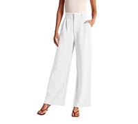 Pantalones de pierna ancha para mujer, pantalones de traje de talle alto, informales, de negocios, pantalones fluidos, pantalones de neopreno para oficina, Blanco, S