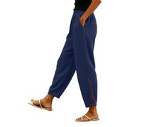 Pantalones de pierna ancha para mujer, punto gofre, cintura alta, casuales, sueltos, palazzo, suaves, de longitud completa, pantalones lisos laterales con bolsillos, para salir, oficina, trabajo, azul