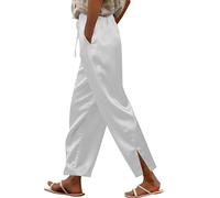 Pantalones de pierna dividida para mujer, pantalones de satén de pierna recta, pantalones de correa ajustable con bolsillo lateral, pantalones casuales y cómodos para exteriores e interiores