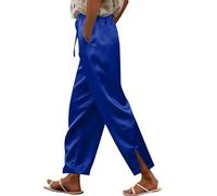 Pantalones de pierna dividida para mujer, pantalones de satén de pierna recta, pantalones de correa ajustable con bolsillo lateral, pantalones casuales y cómodos para exteriores e interiores