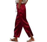 Pantalones de pierna dividida para mujer, pantalones de satén de pierna recta, pantalones de correa ajustable con bolsillo lateral, pantalones casuales y cómodos para exteriores e interiores