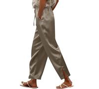 Pantalones de pierna dividida para mujer, pantalones de satén de pierna recta, pantalones de correa ajustable con bolsillo lateral, pantalones casuales y cómodos para exteriores e interiores
