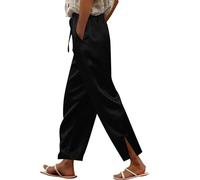 Pantalones de pierna dividida para mujer, pantalones de satén de pierna recta, pantalones de correa ajustable con bolsillo lateral, pantalones casuales y cómodos para exteriores e interiores