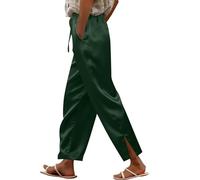 Pantalones de pierna dividida para mujer, pantalones de satén de pierna recta, pantalones de correa ajustable con bolsillo lateral, pantalones casuales y cómodos para exteriores e interiores