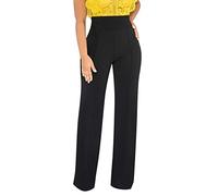 Pantalones de pierna recta para mujer, elásticos, cómodos, sólidos, clásicos, de talle alto, pierna ancha, pantalones largos, pantalones de trabajo, pantalones cortos de oficina, Negro , S