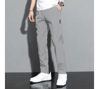Pantalones de pierna recta suelta de color sólido para hombre, secado rápido, seda de hielo, pantalones de moda para vacaciones de verano, uso diario, talla M a xxxxl (L gris claro)