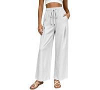 Pantalones de Piernas Anchas para Mujer con Cordón de Ajuste, blanco, XXL