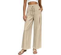Pantalones de Piernas Anchas para Mujer con Cordón de Ajuste, caqui, L