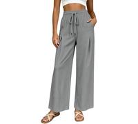 Pantalones de Piernas Anchas para Mujer con Cordón de Ajuste, gris, S