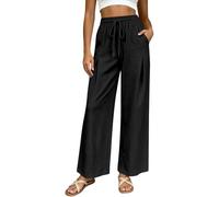 Pantalones de Piernas Anchas para Mujer con Cordón de Ajuste, Negro , L