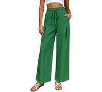 Pantalones de Piernas Anchas para Mujer con Cordón de Ajuste, verde, L