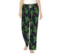 Pantalones de pijama con estampado de cactus para mujer, cómodos y suaves, con cordón y bolsillos, Negro, 5XL