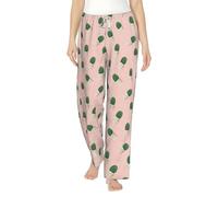 Pantalones de pijama con estampado de cactus para mujer, cómodos y suaves, con cordón y bolsillos, Negro, L