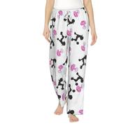Pantalones de pijama con estampado de caniche y botella de perfume rosa para mujer, ropa de descanso cómoda y suave con cordón y bolsillos, Negro, XXL